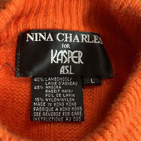 VINTAGE WOOL SHORT SLEEVE MOCK TURTLENECK NINA CHARLES KASPER ORANGE SWEATER L - Picture 9 of 13